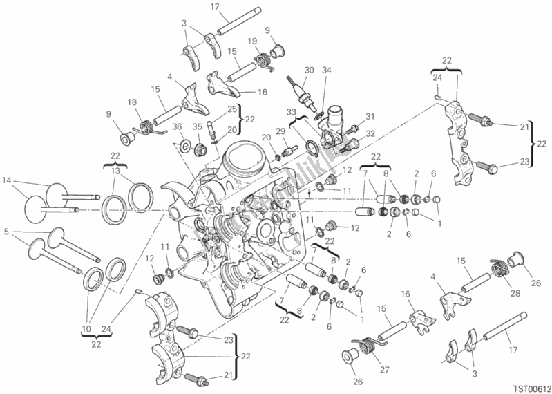 All parts for the Horizontal Cylinder Head of the Ducati Multistrada 1260 S ABS Thailand 2018